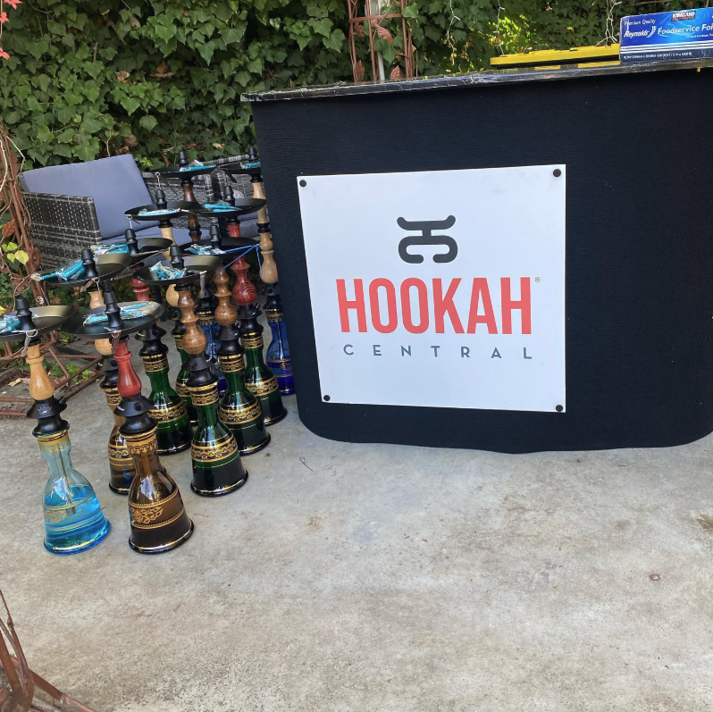 Hookah station with neon lighting